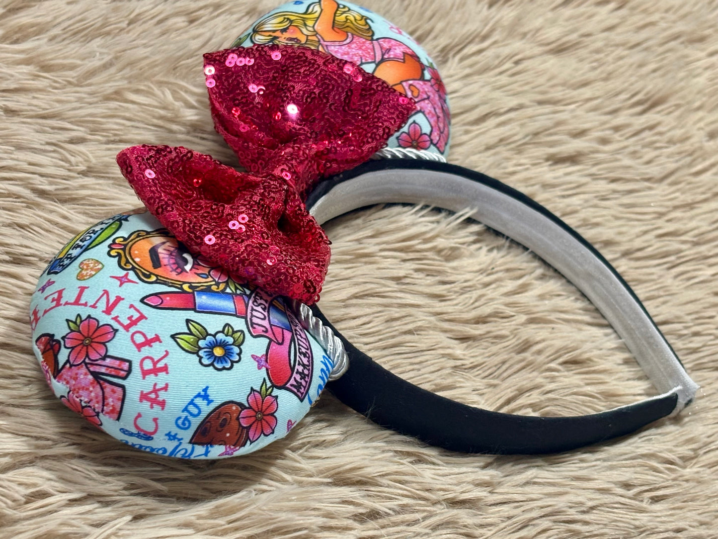 Short & Sweet Ears | Pink Collage Print Fan Headband