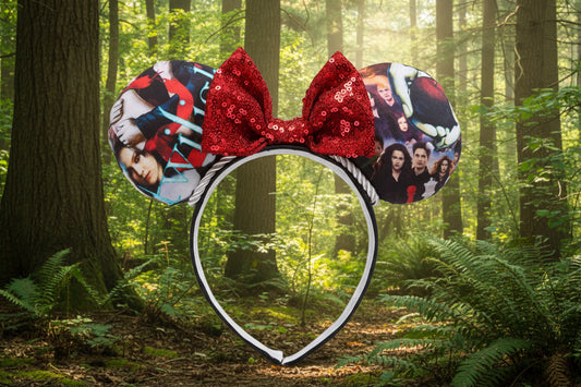Twilight Inspired Mouse Ears - Handmade Disney Headband with Red Sequin Bow