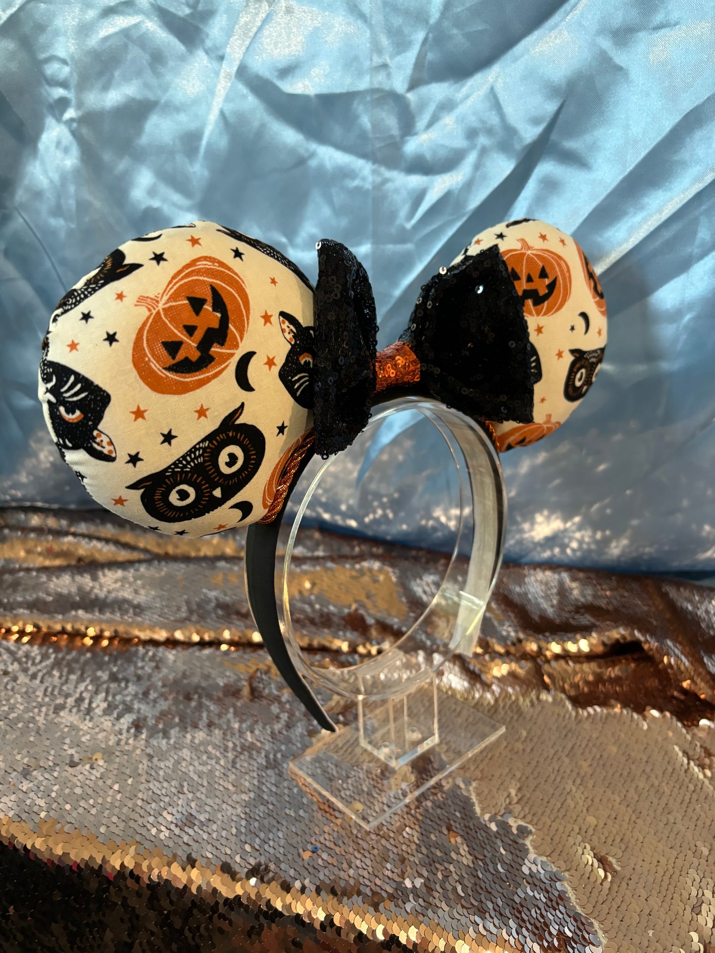 Halloween Mouse Ears – Spooky Cats & Pumpkins Handmade Disney Headband