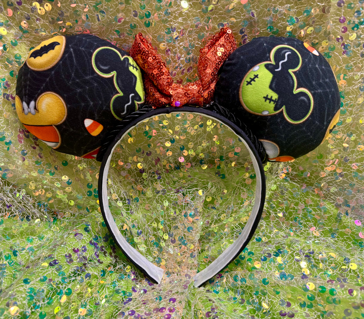Not So Scary Mouse Ears | Halloween Treats Headband with Orange Sequin Bow