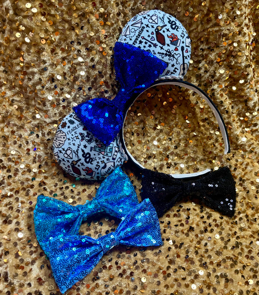 Tay Doodles Mouse Ears | Handmade Taylor-Inspired Doodle Disney Headband with Blue Sequin Bow