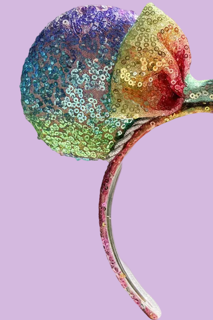 Colorful sequin headband and mouse ear. Handmade and ready to ship.