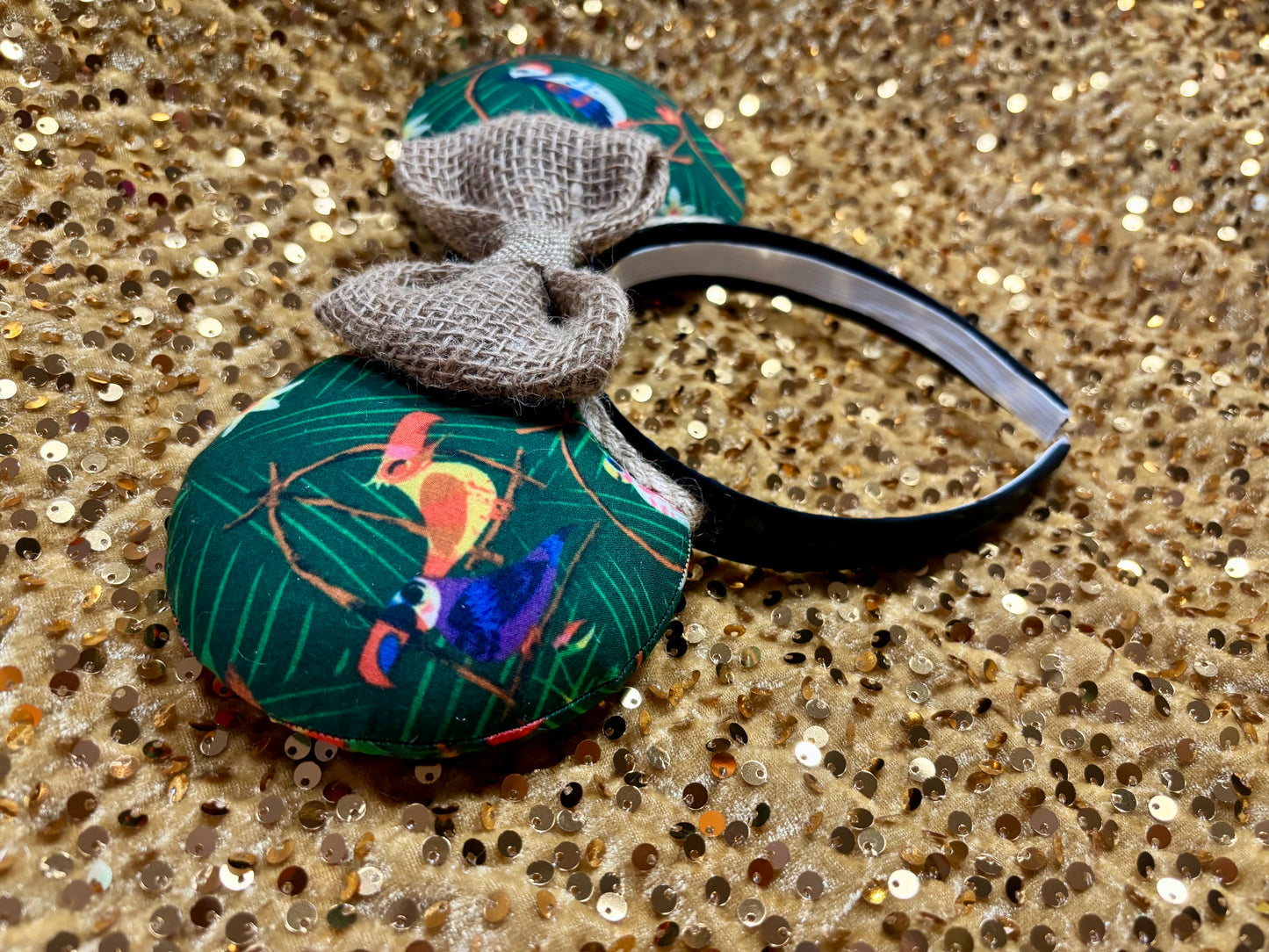 Enchanted Tiki Room Mouse Ears | Tropical Burlap Trim Adventureland Headband