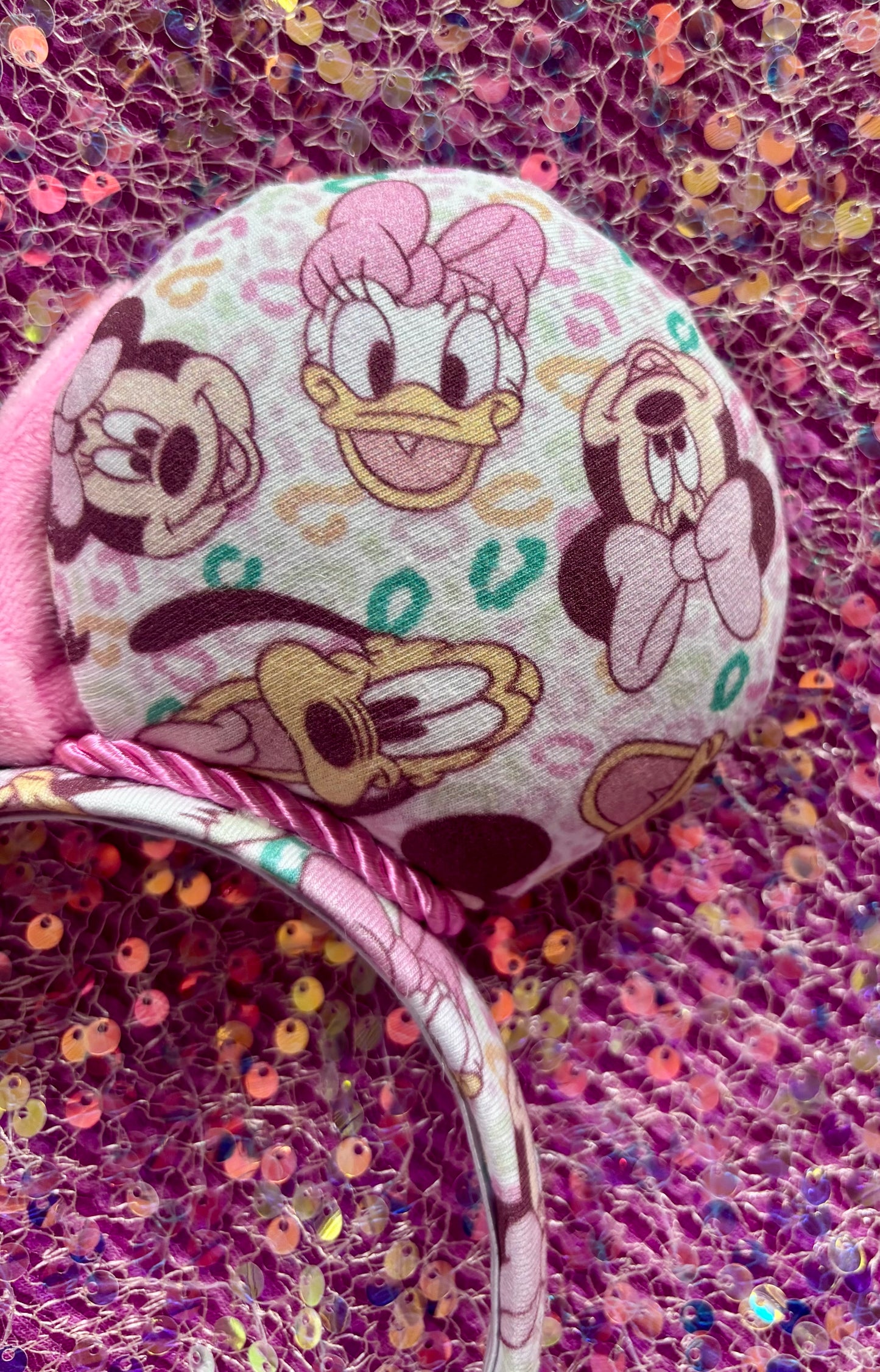 Leopard Print Mouse Ears | Handmade Headband with Pink Plush Bow