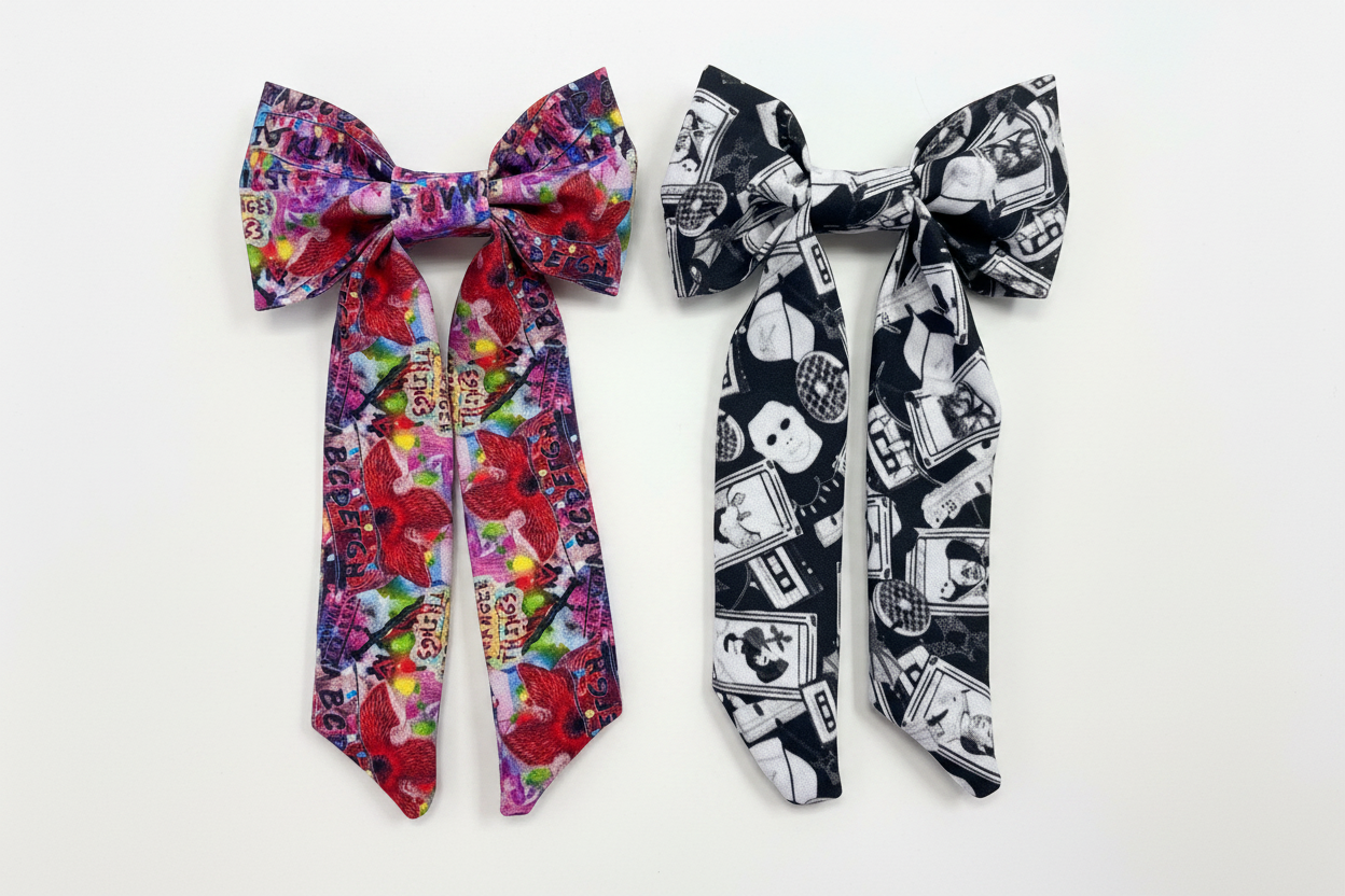 Handmade and ready to ship Stranger two pack hairbow bundle. Bows are French Tailed with barrette backing.