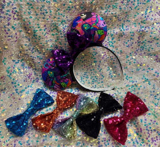 Sally Mouse Ears | Nightmare Before Christmas Patchwork Headband with Sequin Bow