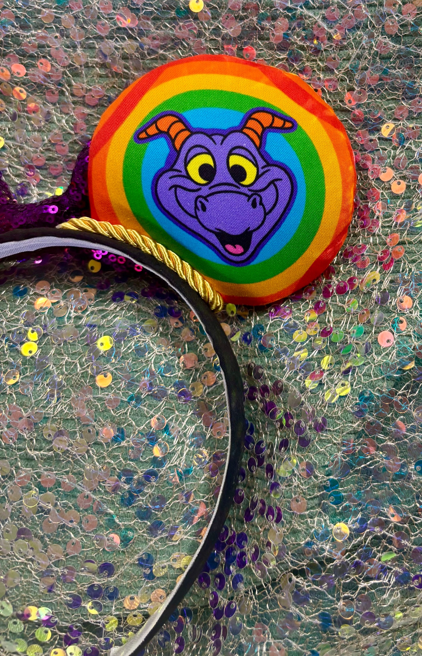 Figment Inspired Mouse Ears | Purple & Yellow Epcot Dragon Headband with Sequin Bow