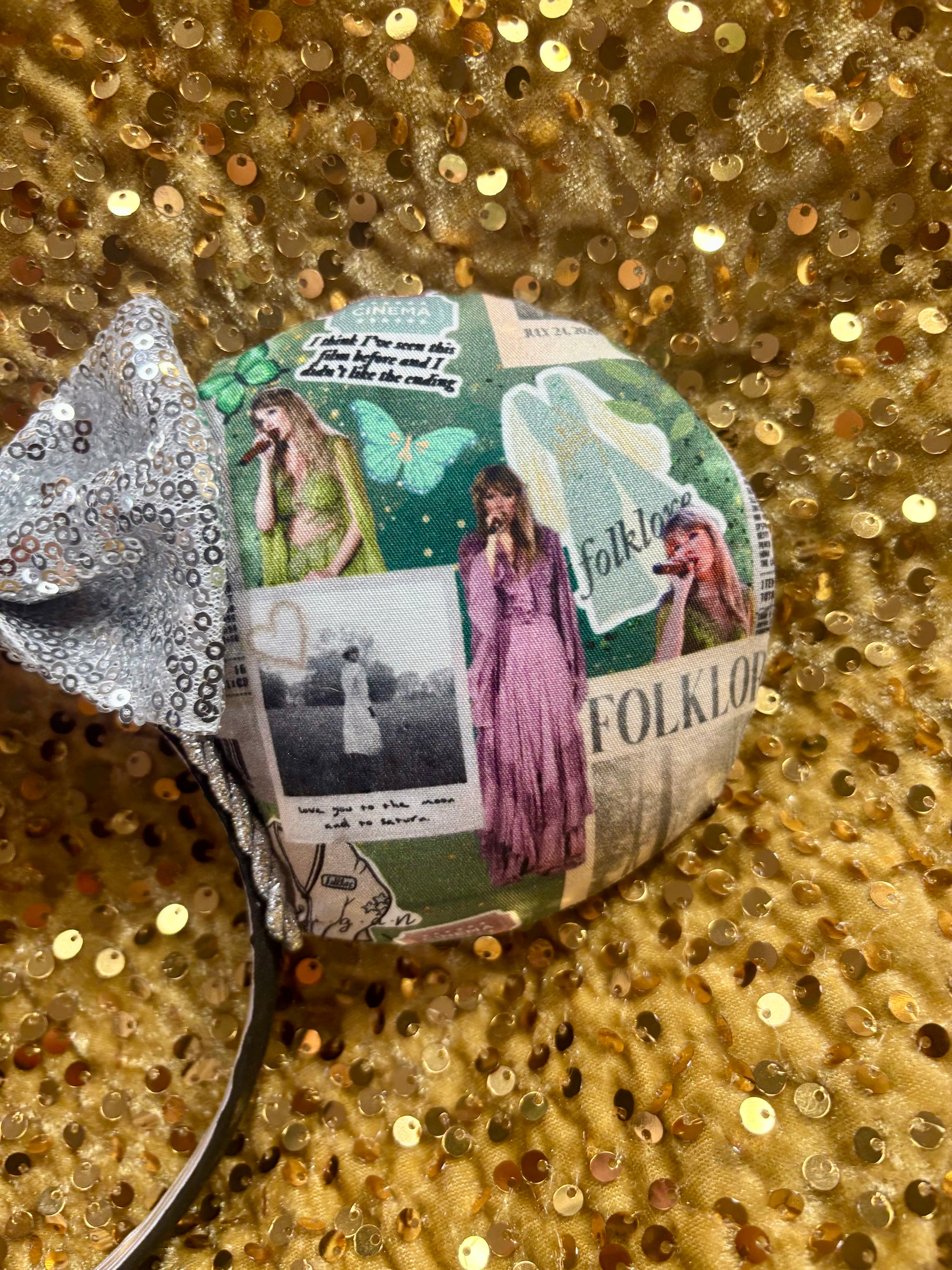 Folklore collage of images shown on a glittery gold background