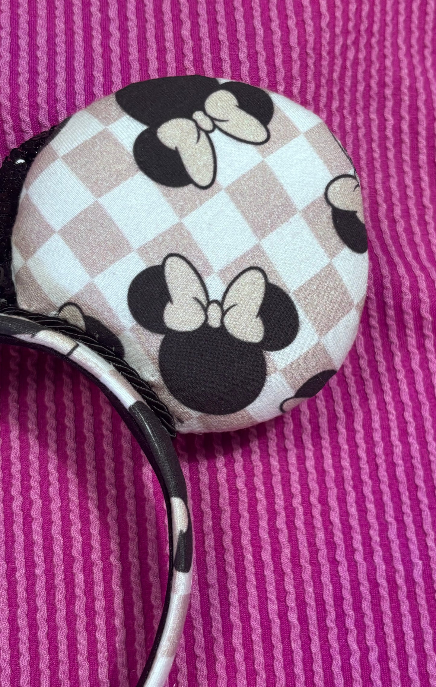 Mouse Checkered Ear Headband – Handmade Sequin Bow Accessory