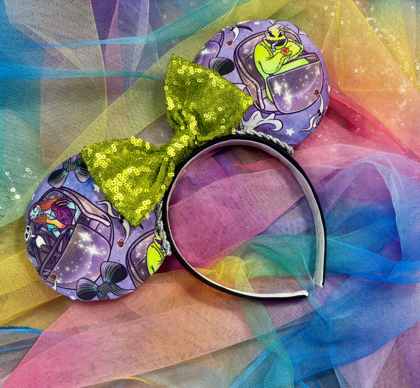 Nightmare Before Christmas x Haunted Mansion Mouse Ears – Handmade Disney Headband with Purple Velvet Bow