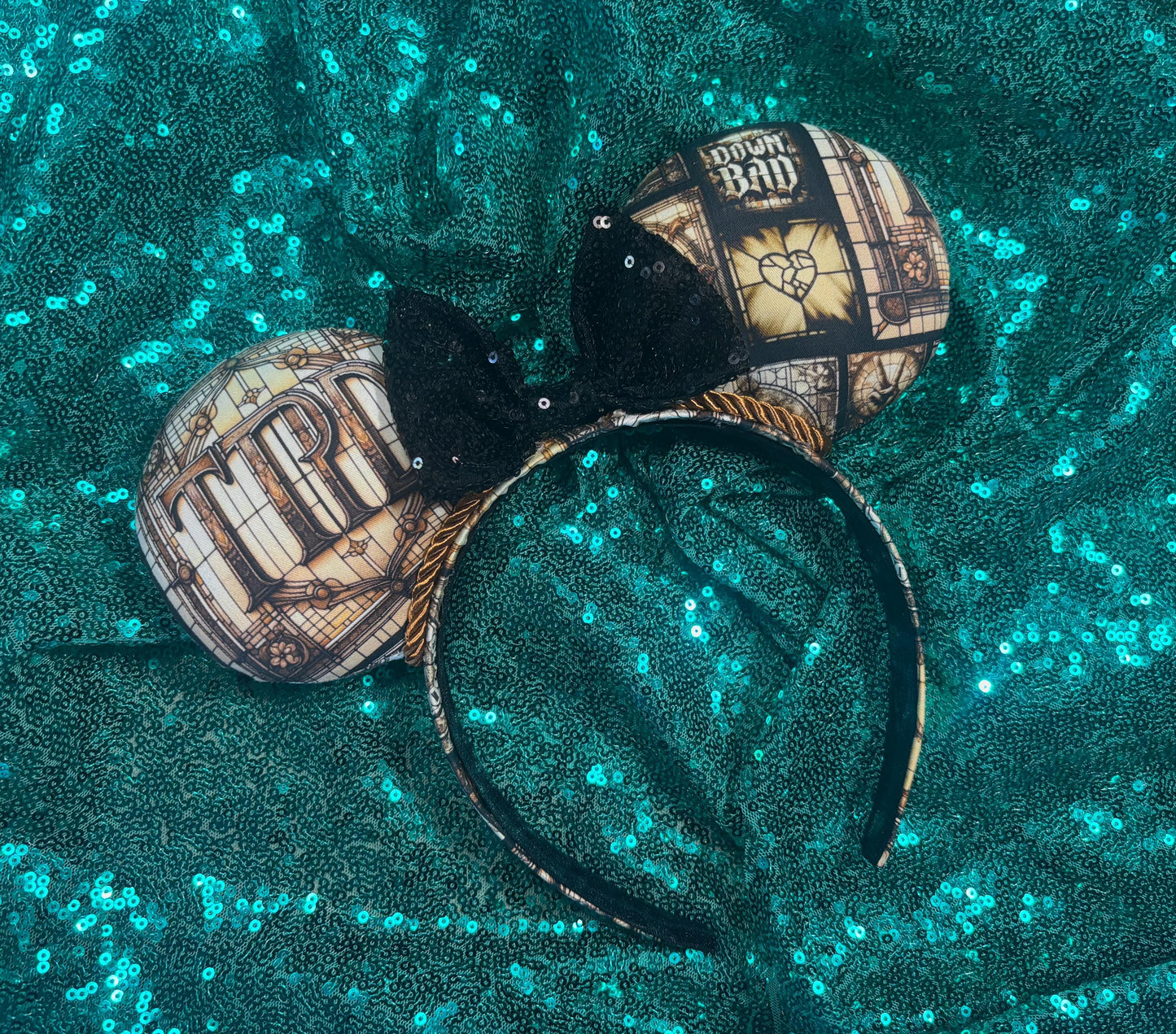 Shades of Greige Mouse Ears | Handmade Neutral Disney Headband with Sequin Bow