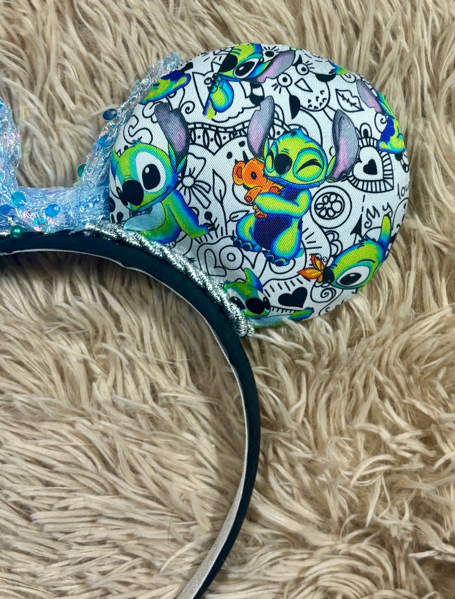 Neon Alien Ear Headband | Handmade Sequin Bow Headband