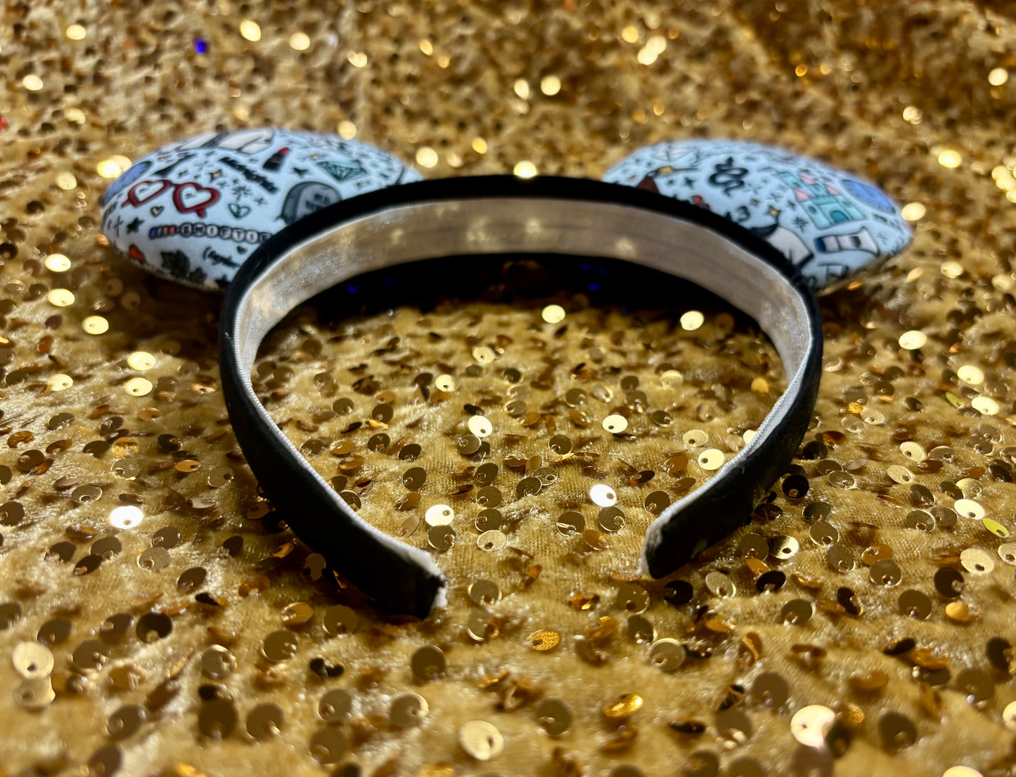 Tay Doodles Mouse Ears | Handmade Taylor-Inspired Doodle Disney Headband with Blue Sequin Bow