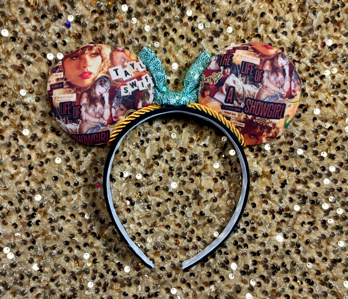 Showgirl Collage Mouse Ears | LOAS Inspired Orange Satin Bow Theme Park Headband