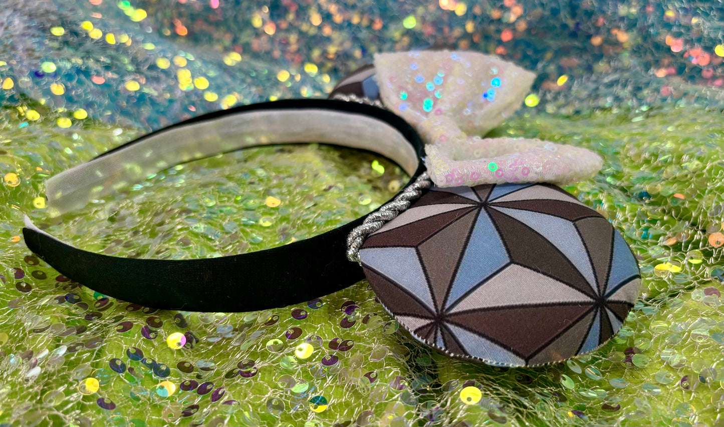 Epcot Inspired Mouse Ears | Handmade Spaceship Earth Disney Headband with Iridescent Sequin Bow