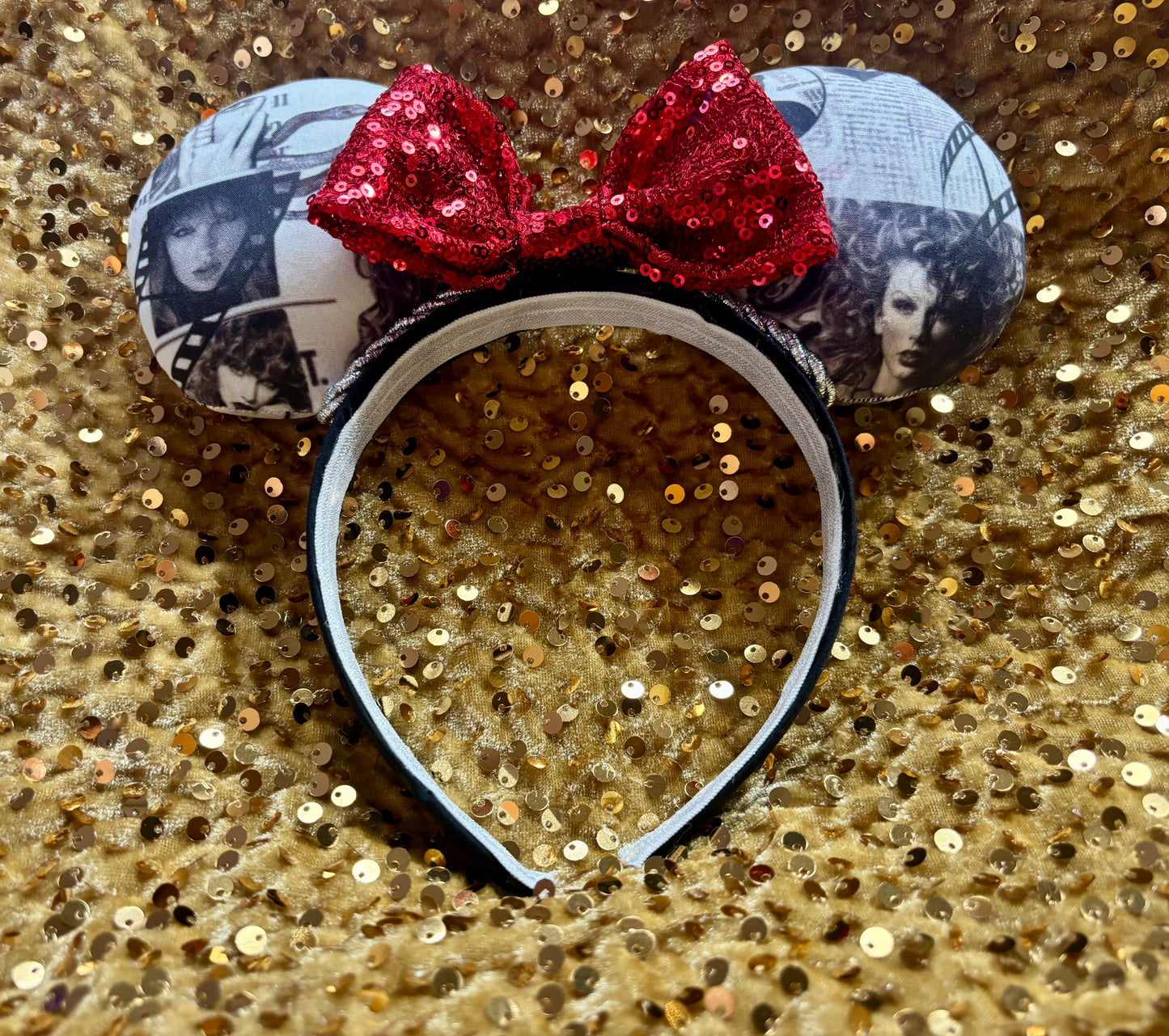 Taylor Swift So It Goes Mouse Ears – Handmade Disney-Inspired Headband with Red Sequin Bow