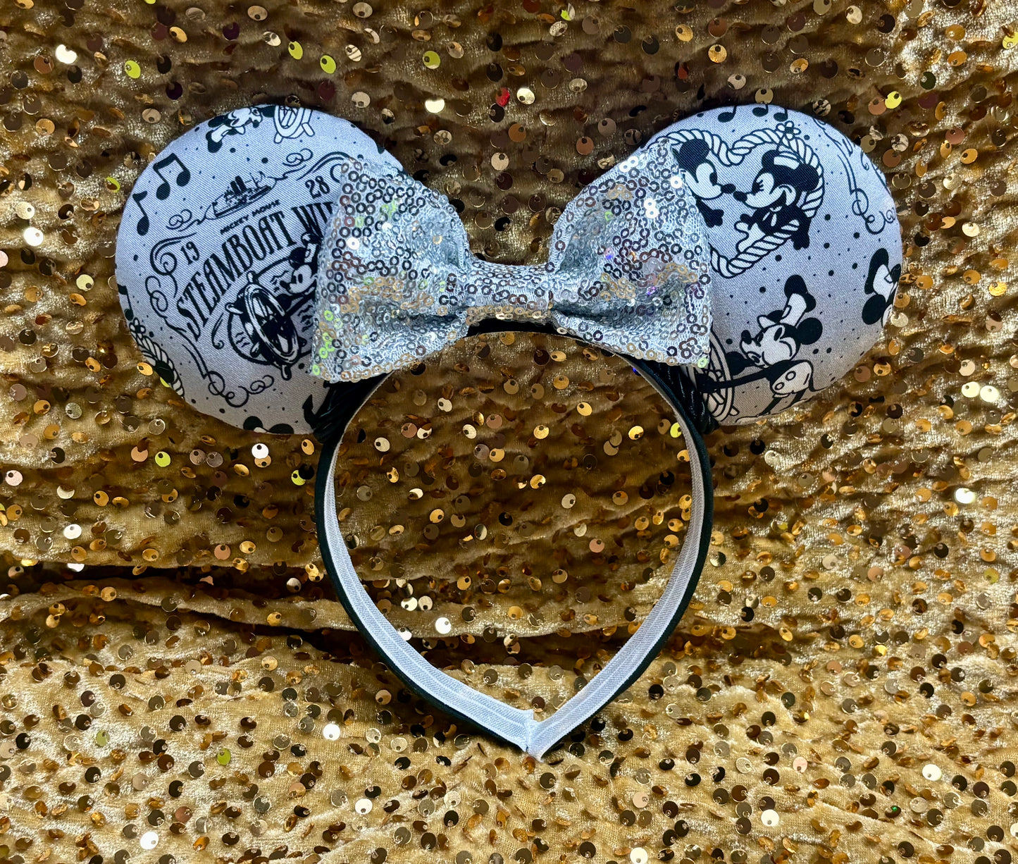 Steamboat Willie Mouse Ears | Classic Black & White Vintage Disney Headband