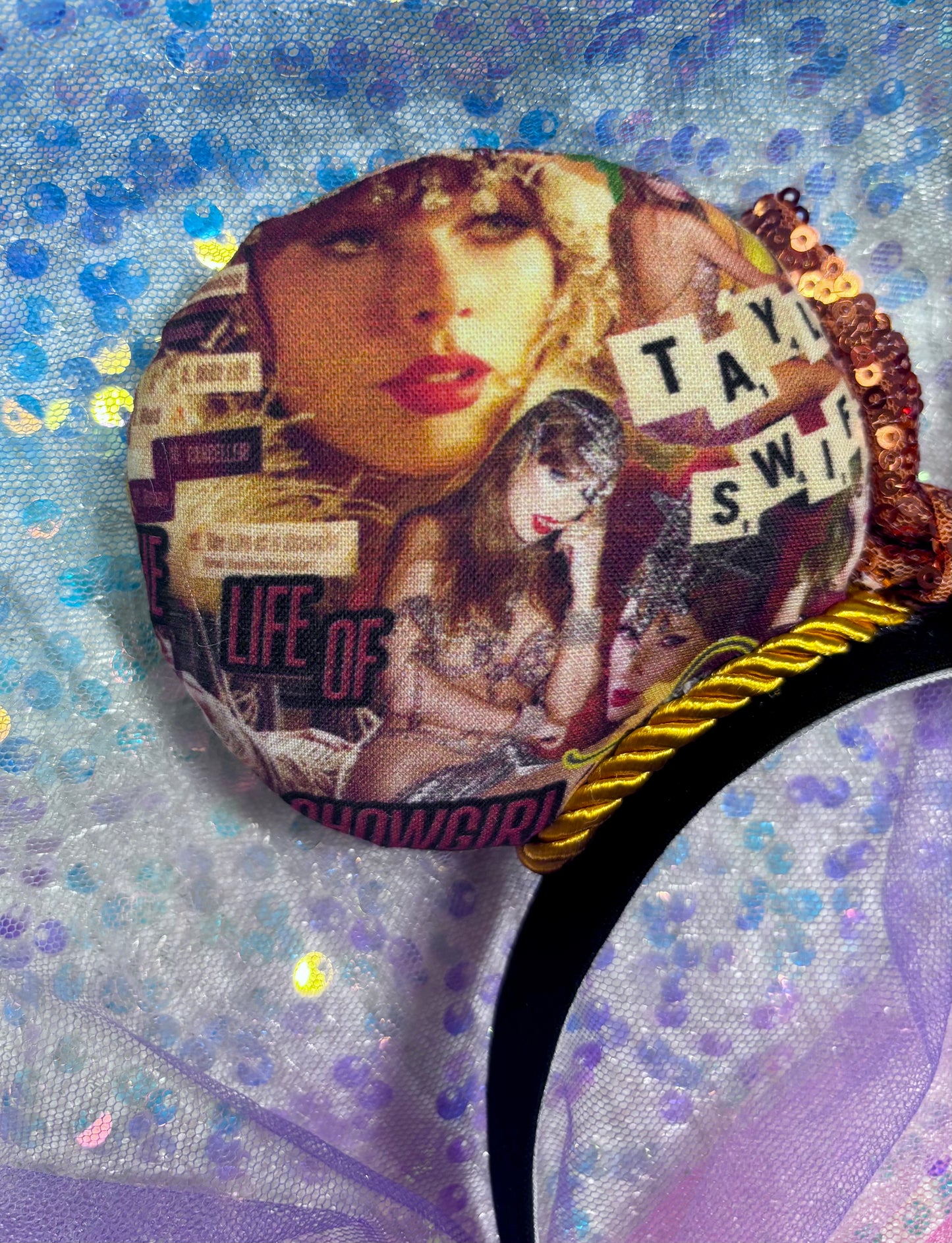 Showgirl Collage Mouse Ears | LOAS Inspired Orange Satin Bow Theme Park Headband