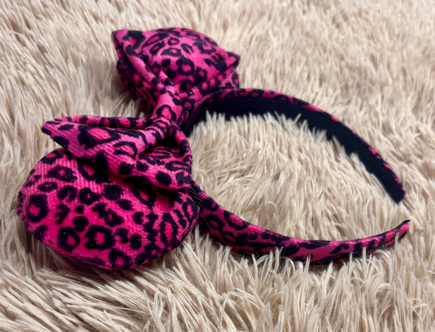 Pink Leopard Ear Headband | Handmade Corduroy
