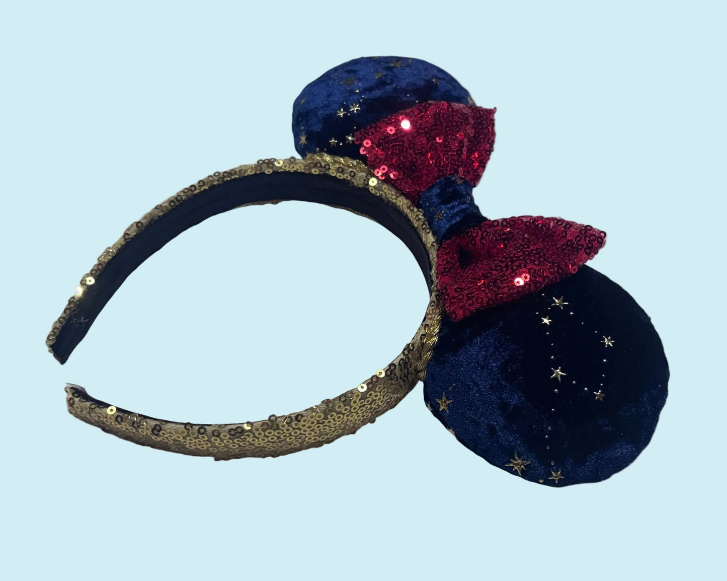 Side view of the headband and the gold sequins. Handmade and ready to ship.