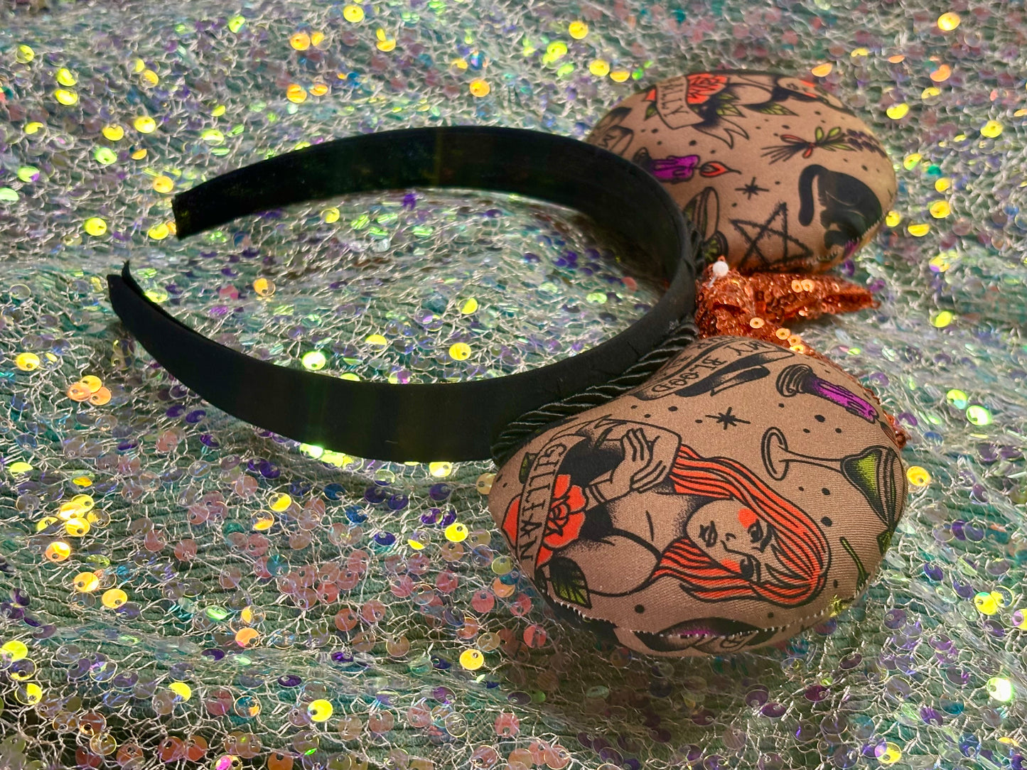 Owens Sisters Mouse Ears | Practically Magical Halloween Headband with Sequin Bow