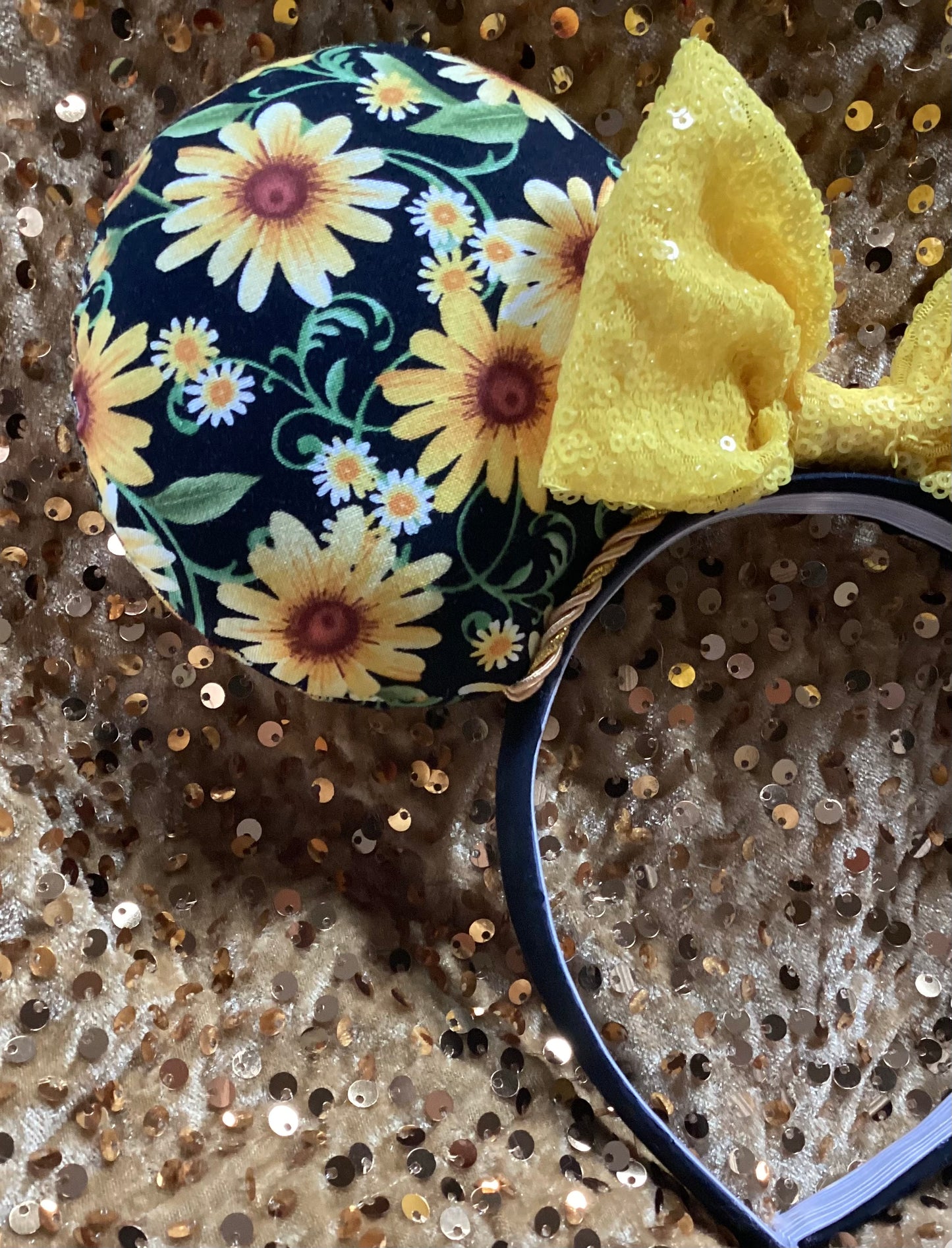 Yellow Flowers Mouse Ears - Floral Mickey Ears Headband