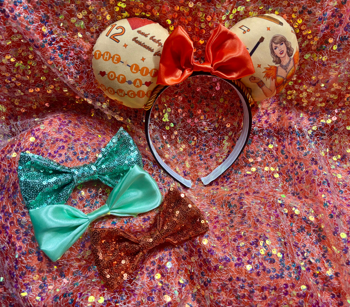 Ophelia Mouse Ears | LOAS Inspired Orange & Mint Satin Bow Theme Park Headband