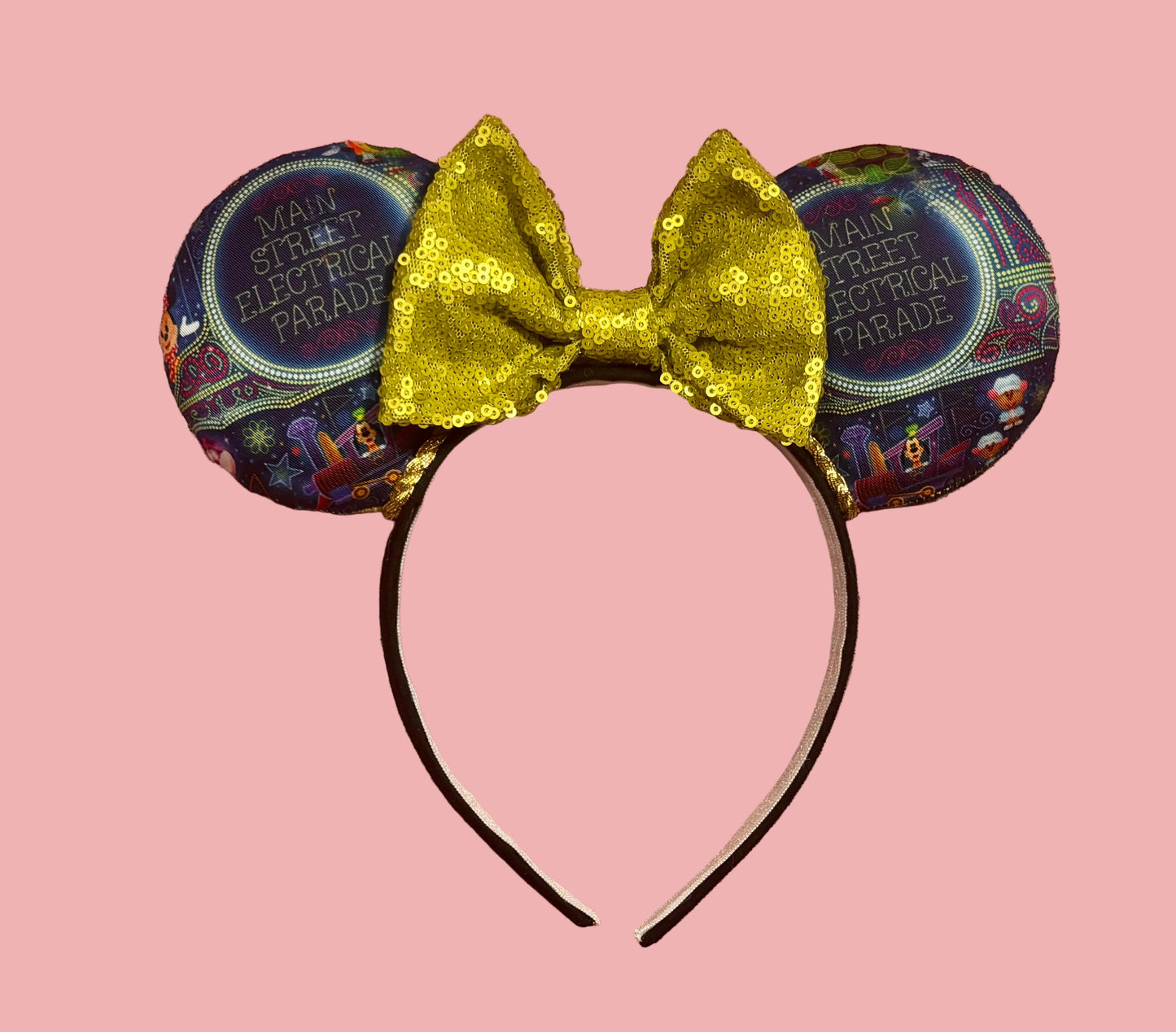 Handmade and ready to ship mouse ears. Mouse ears are on a universal sized poly cotton headband and set comes with a lime green sequin bow. Other colors are available if you leave a note.