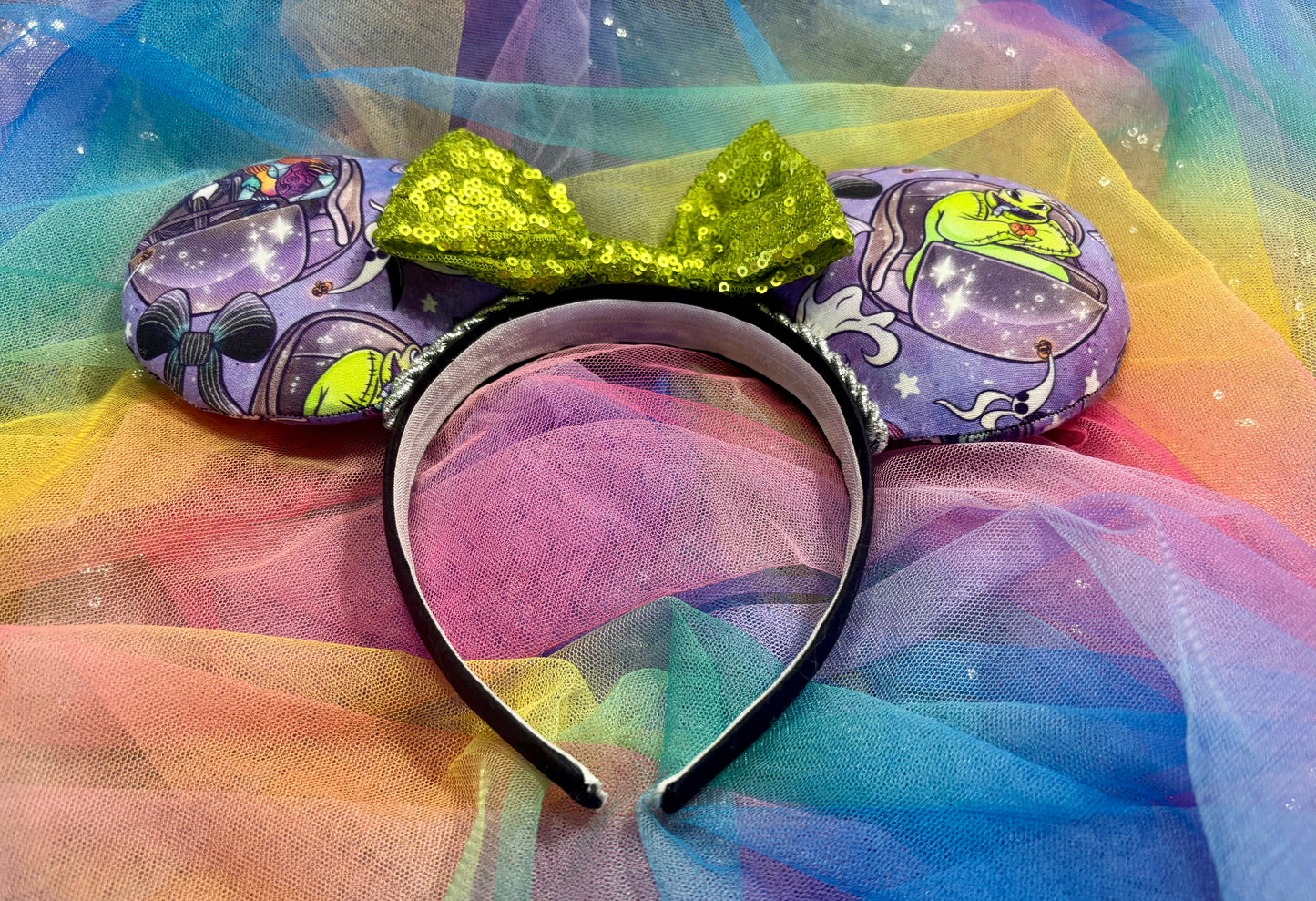 Nightmare Before Christmas x Haunted Mansion Mouse Ears – Handmade Disney Headband with Purple Velvet Bow