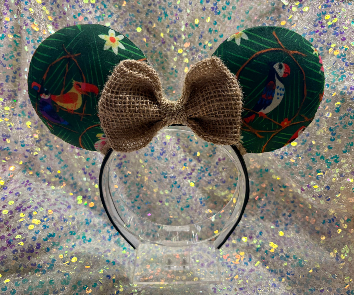 Enchanted Tiki Room Mouse Ears | Tropical Burlap Trim Adventureland Headband