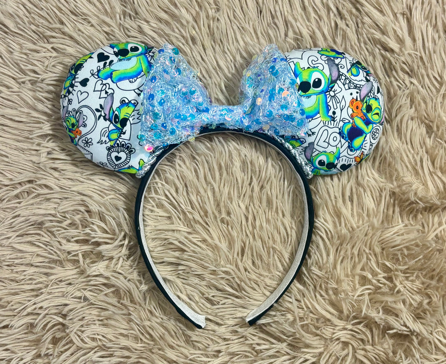 Neon Alien Ear Headband | Handmade Sequin Bow Headband