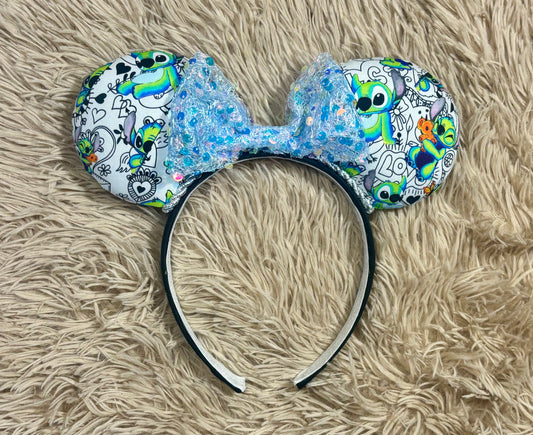 Neon Alien Ear Headband | Handmade Sequin Bow Headband