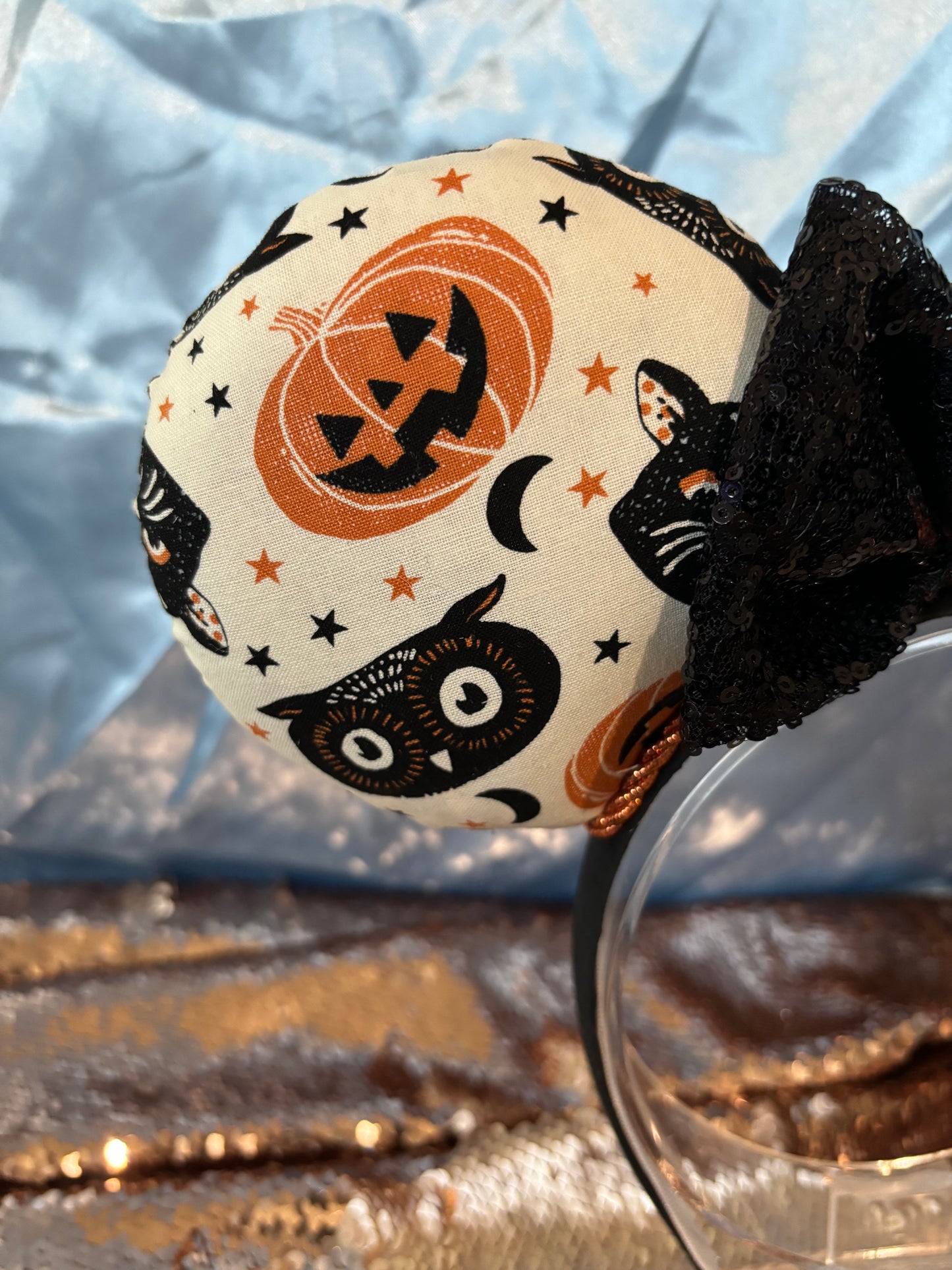 Halloween Mouse Ears – Spooky Cats & Pumpkins Handmade Disney Headband