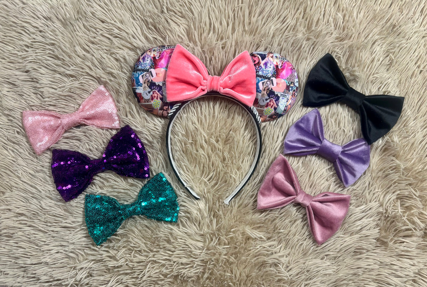 Sparkle & Shine Ear Headband – Handmade Custom Ears with soft pink Bow