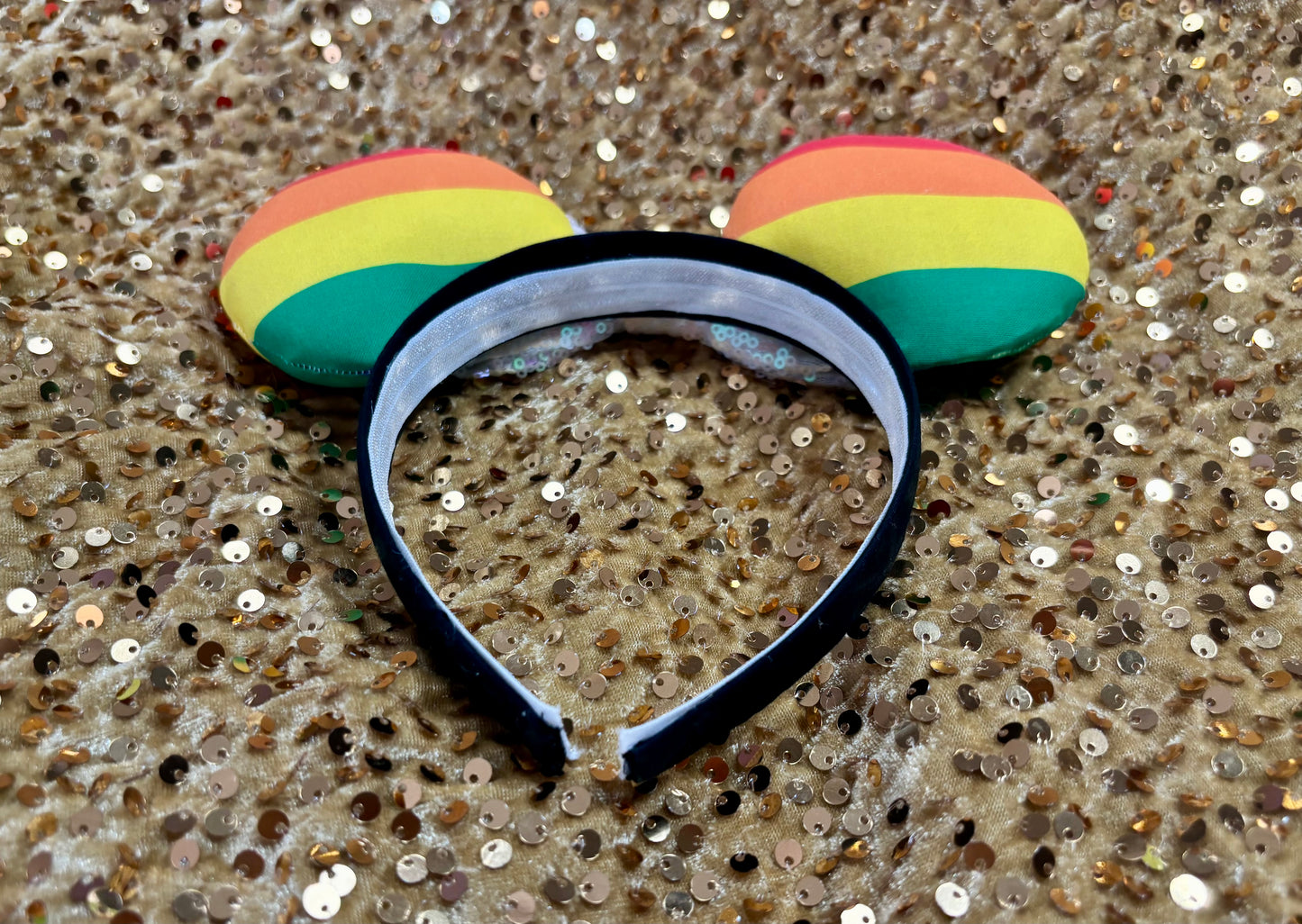 Rainbow Pride Mouse Ears | LGBTQ+ Silver Trim & Iridescent Sequin Bow Headband
