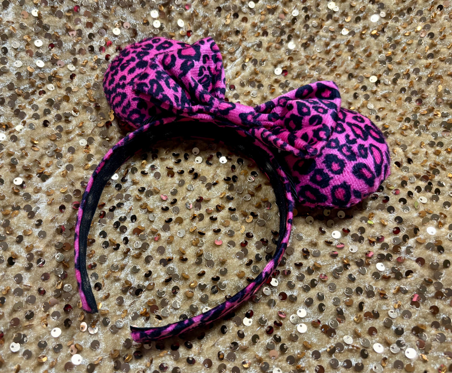 Pink Leopard Mouse Ears Headband | Animal Print Disney Ears | Handmade & Ready to Ship