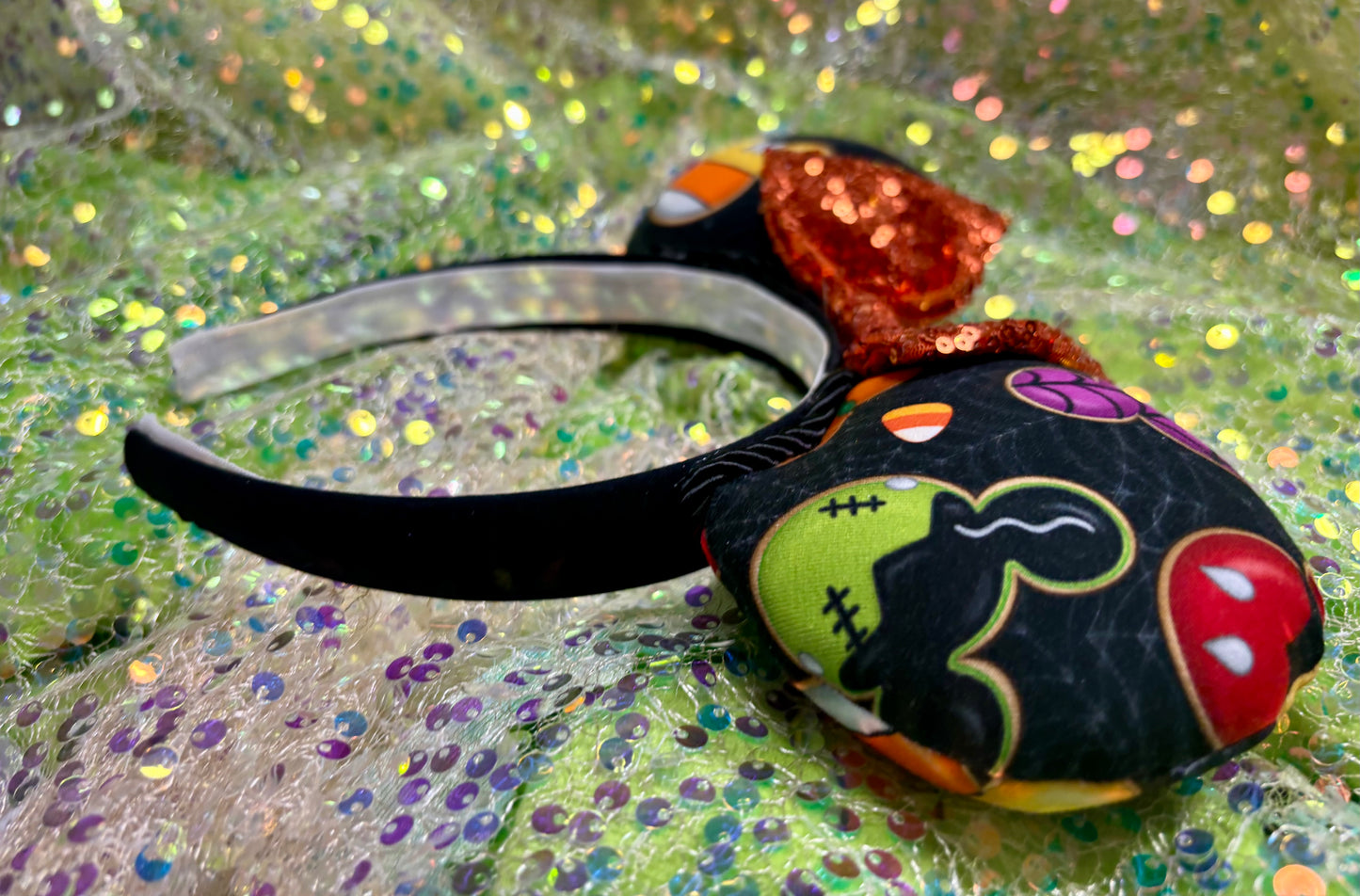 Not So Scary Mouse Ears | Halloween Treats Headband with Orange Sequin Bow