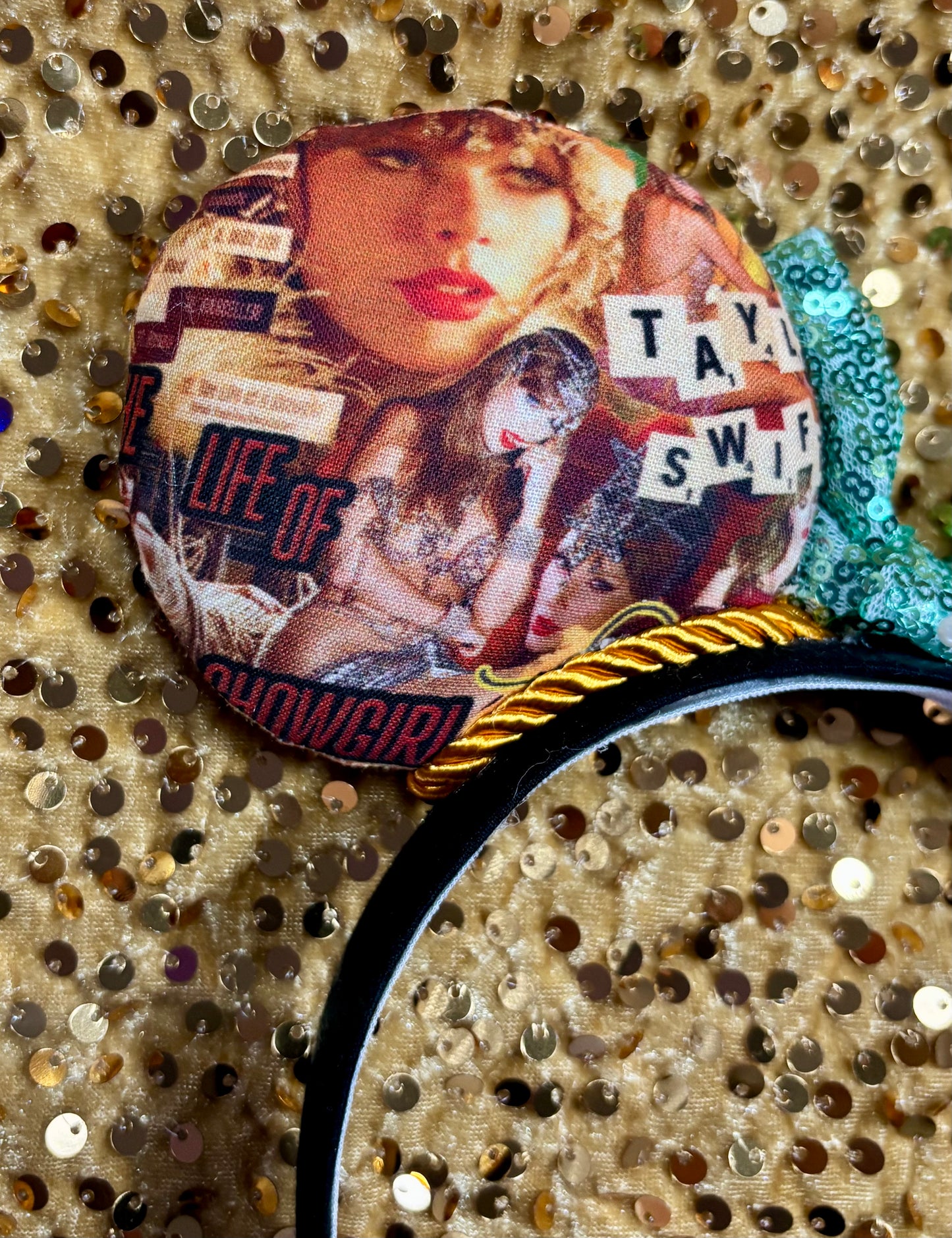 Showgirl Collage Mouse Ears | LOAS Inspired Orange Satin Bow Theme Park Headband