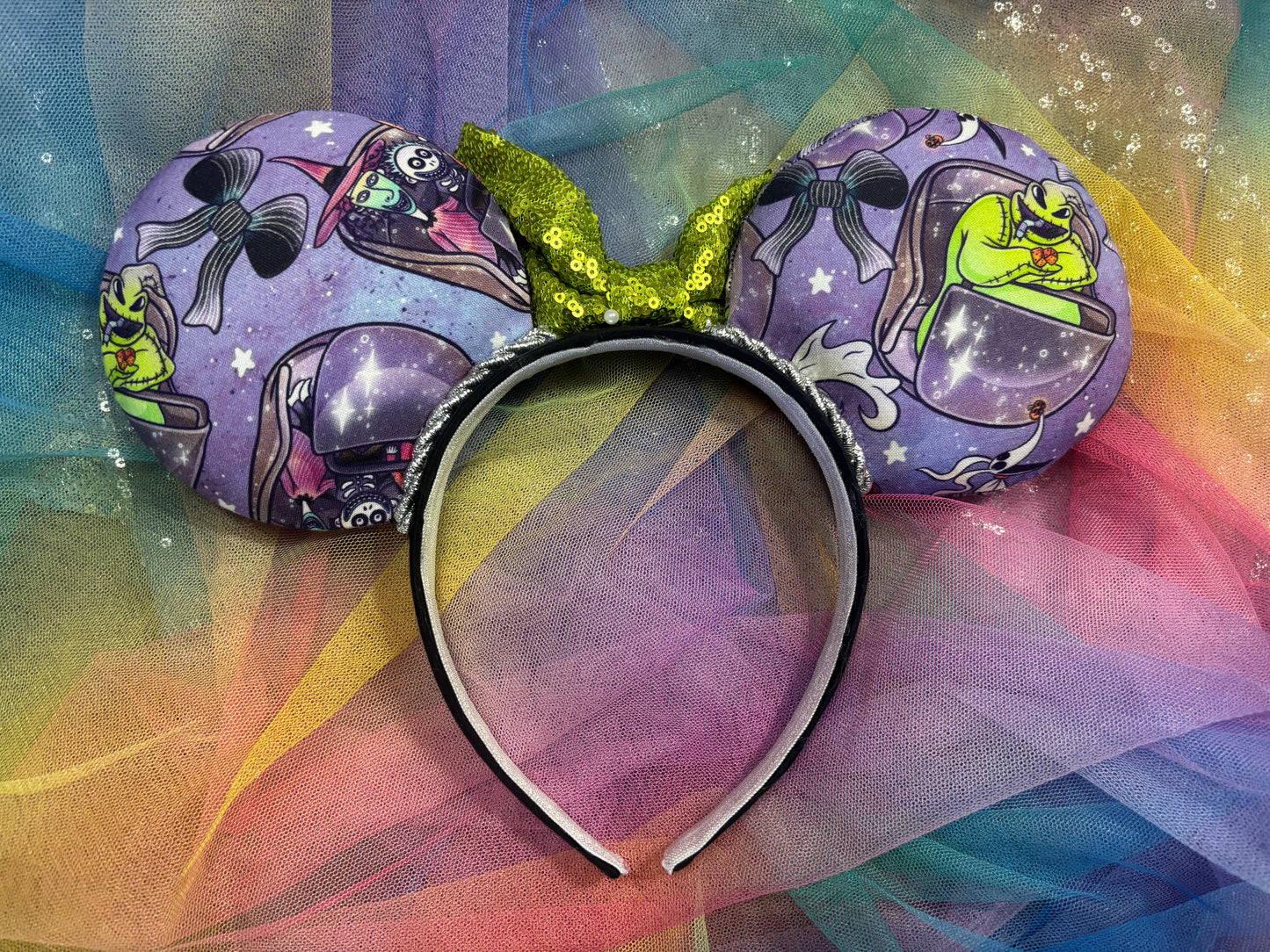 Nightmare Before Christmas x Haunted Mansion Mouse Ears – Handmade Disney Headband with Purple Velvet Bow