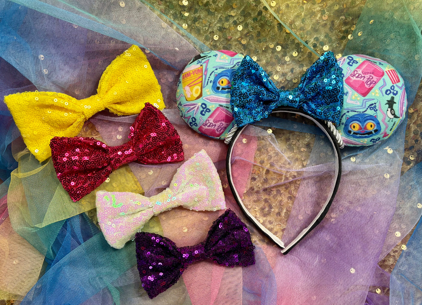 K-Pop Demon Hunters Inspired Mouse Ears | Purple Collage Headband with Sequin Bow