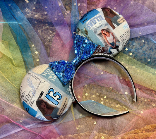 Welcome 2 N.Y. Mouse Ears | Handmade Taylor-Inspired Disney Headband with Light Blue Sequin Bow