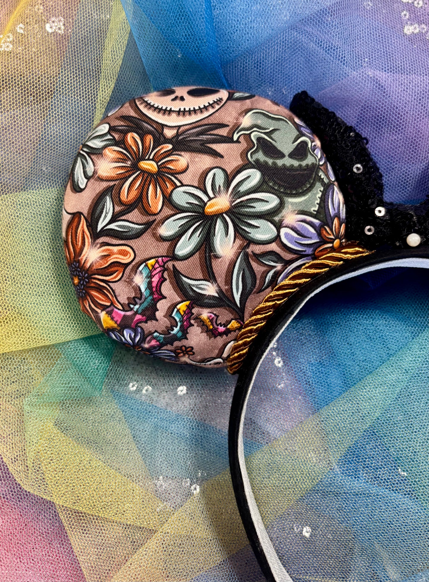 Pretty Nightmare Mouse Ears | Handmade Nightmare Before Christmas Disney Headband with Sequin Bow