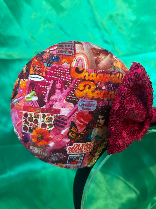 Chappell Roan Mouse Ears – Handmade Disney-Inspired Headband with Hot Pink Sequin Bow