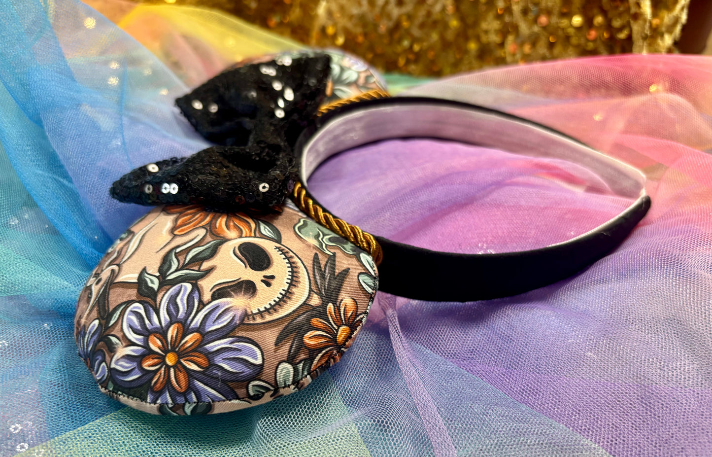 Pretty Nightmare Mouse Ears | Handmade Nightmare Before Christmas Disney Headband with Sequin Bow