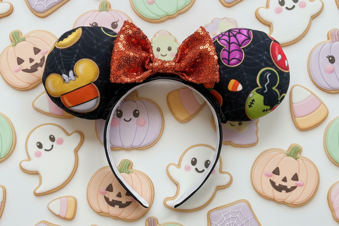 Not So Scary Mouse Ears | Halloween Treats Headband with Orange Sequin Bow