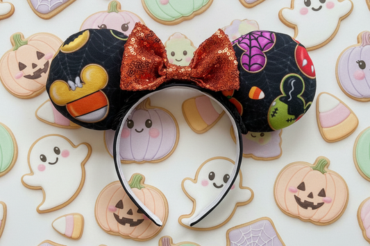 Not So Scary Mouse Ears | Halloween Treats Headband with Orange Sequin Bow