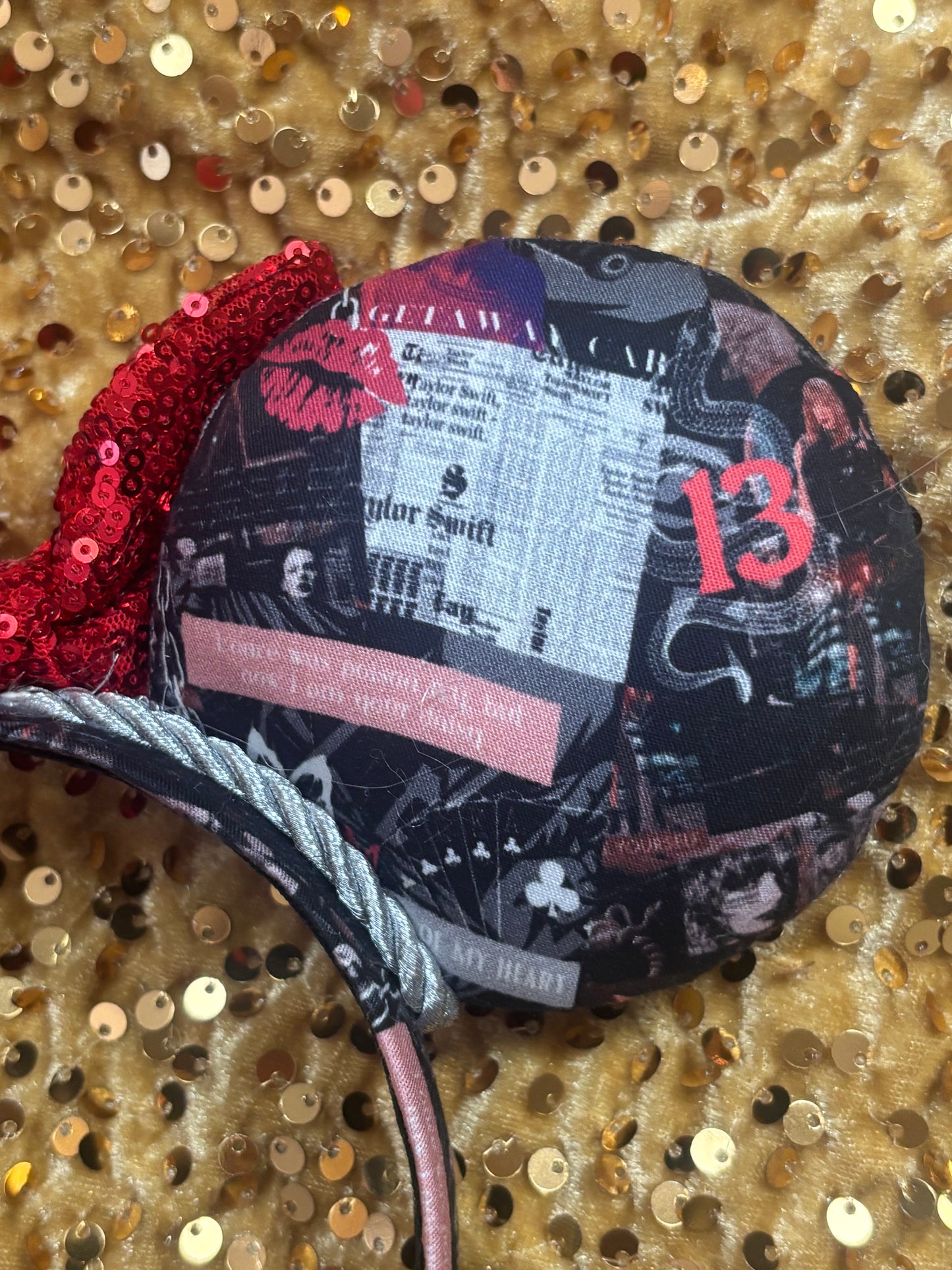 Getaway Car Mouse Ears – Taylor Swift Reputation Inspired Handmade Disney Headband | Red Sequin Bow