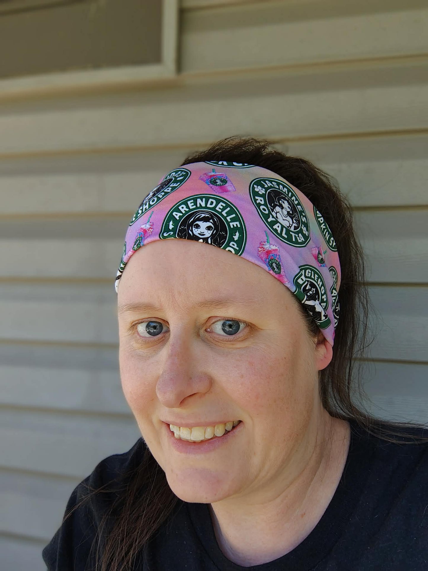 T. wearing the Caffeinated Princess Headwrap.
