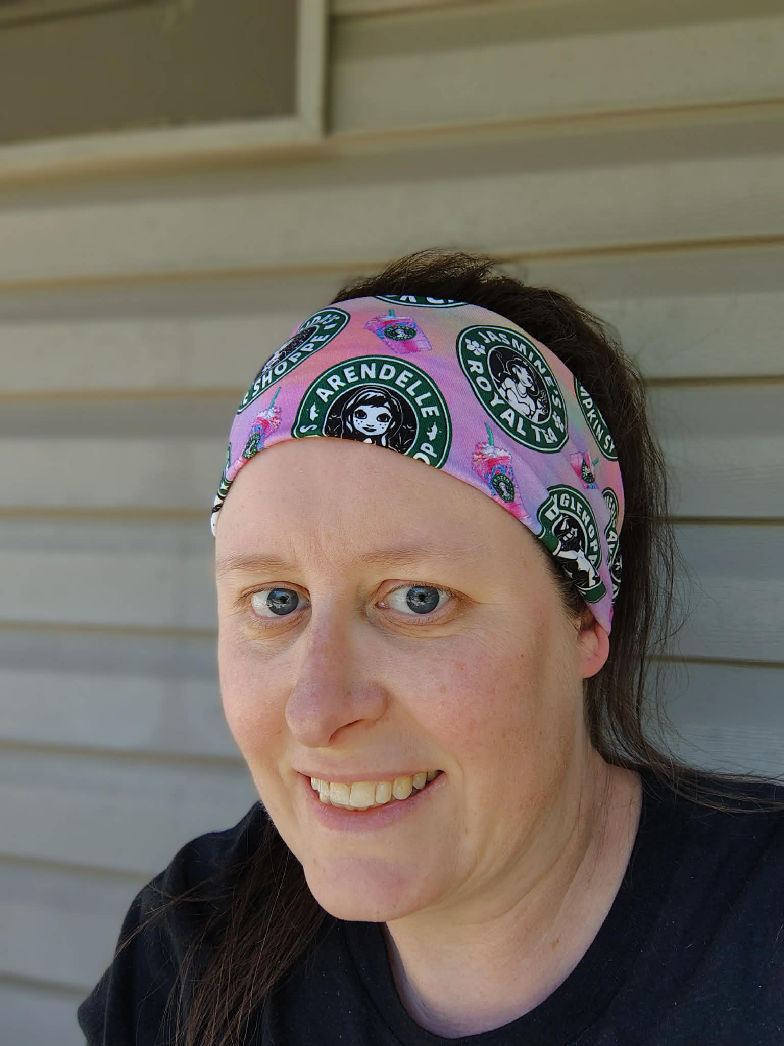 T. wearing the Caffeinated Princess Headwrap.