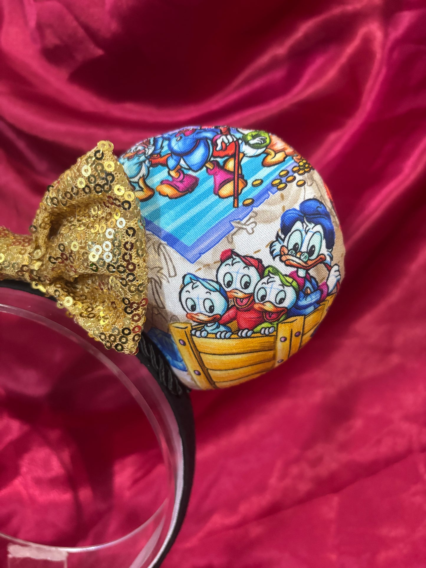 DuckTales Mouse Ears – Scrooge McDuck Inspired Handmade Disney Headband | Gold Sequin Bow